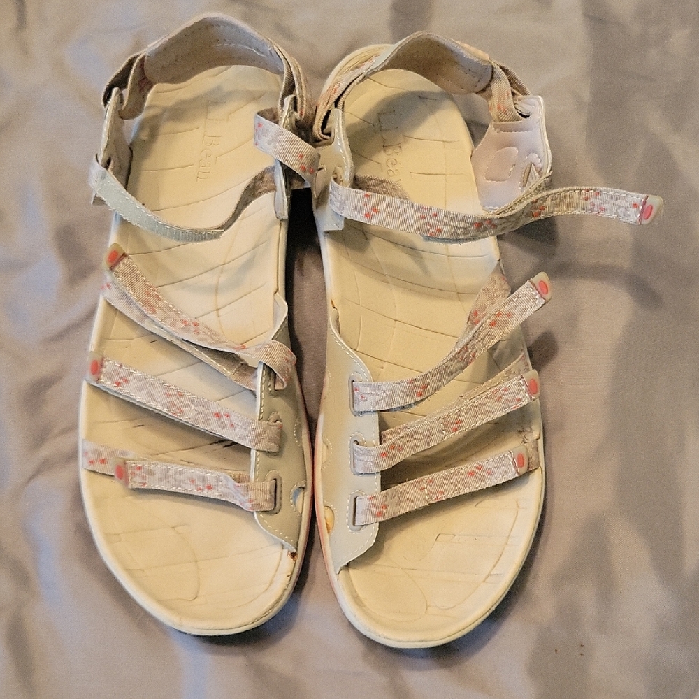 L.L. Bean Cream Sandals with Floral Straps Size 9